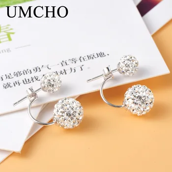 

UMCHO Fashion Solid Real 925 Sterling Silver Jewelry Round Stud Earrings For Women Birthday Party Romantic Gifts Fine Jewelry