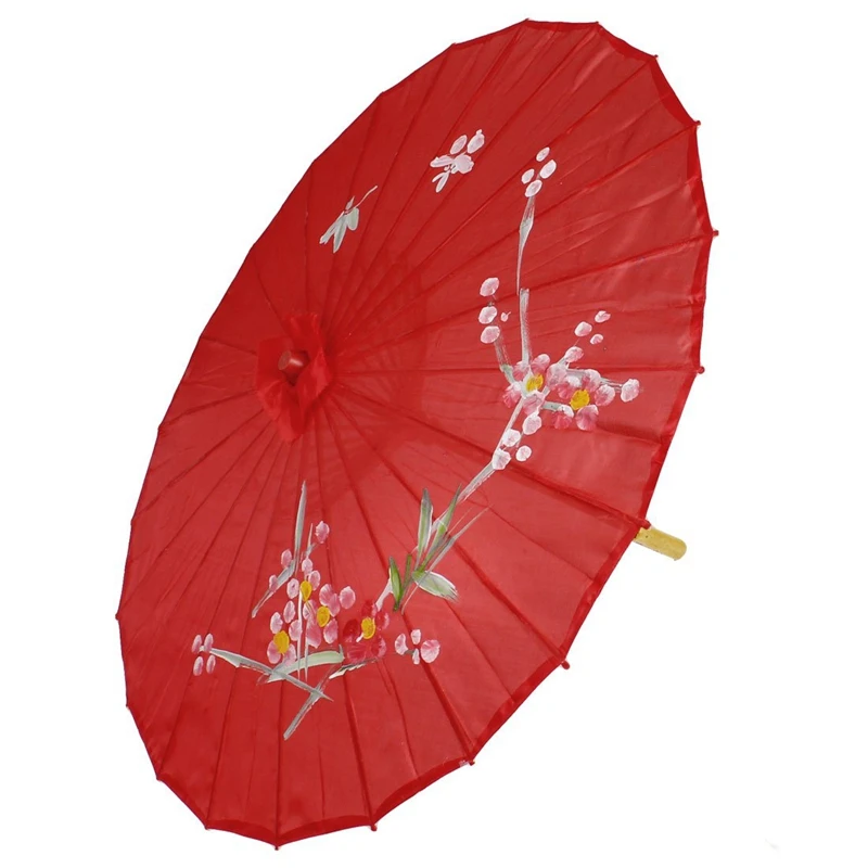 

Plum Blossom Pattern Red Bamboo 31.5" Dia Oriental Umbrella Parasol