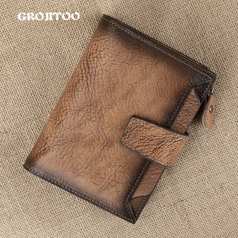 Короткий кошелек GROJITOO из растительного дубления мужской воловьей кожи высокого