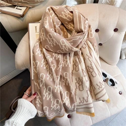 Design Letter Pashmina Shawl Scarf lady Cashmere Warm Doubel-sided Blanket Wraps Thick Bufanda Hijab Stoles 2022 New