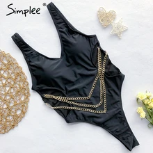Женский купальник Simplee с цепочкой-поясом, цельный купальный костюм с высоким вырезом, женское монокини, привлекательное бикини со стрингами, купальный боди-костюм с цепочкой