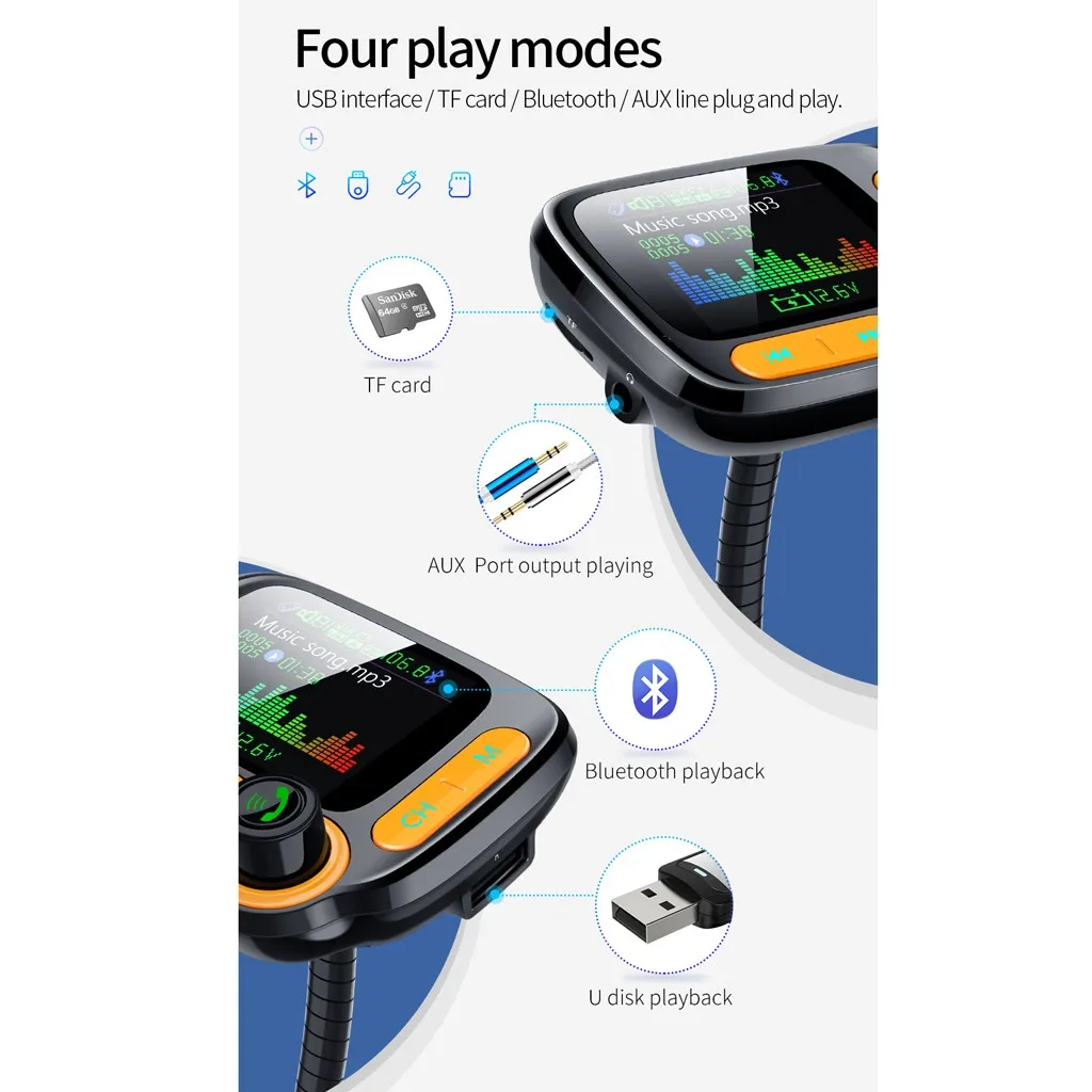 Bluetooth 5,0 fm-передатчик автомобильный 1.77in экран беспроводной Радио MP3 плеер многофункциональный MP3 музыкальный плеер беспроводной