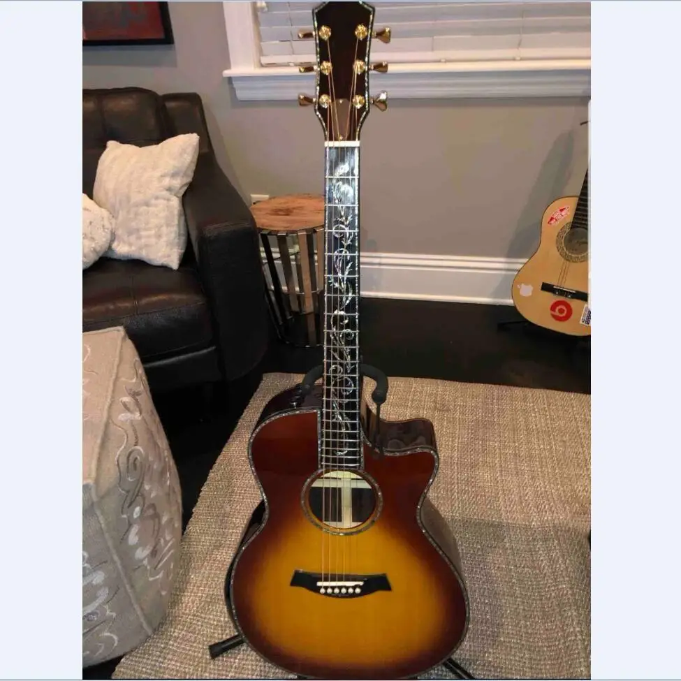 Табачная Акустическая гитара sunburst Chaylor sp14ce настоящая Абалон SP14 акустическая
