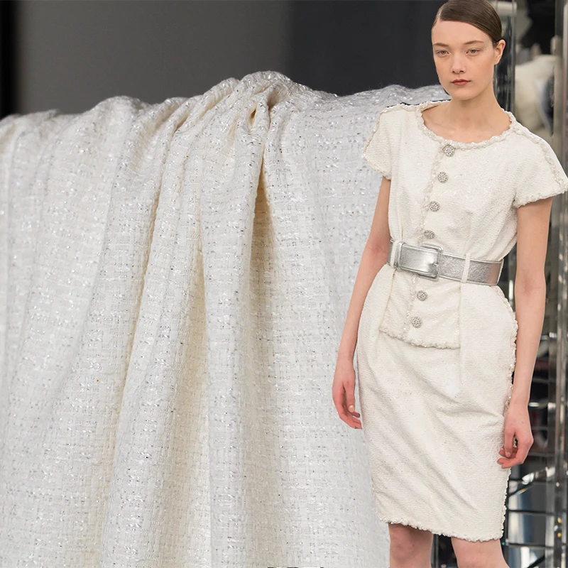 

The Cloth White Filamentary Silver Tweed Fabrics Autumn Jacket Dress Suits Garment Materials The Sewing Cloth Meter Freeshipping