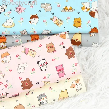 

Thin cotton cloth cute animal cat printed fabric for DIY Handmade Sewing Patchwork Needlework Baby Kid Dress Doll Apparel Tissu