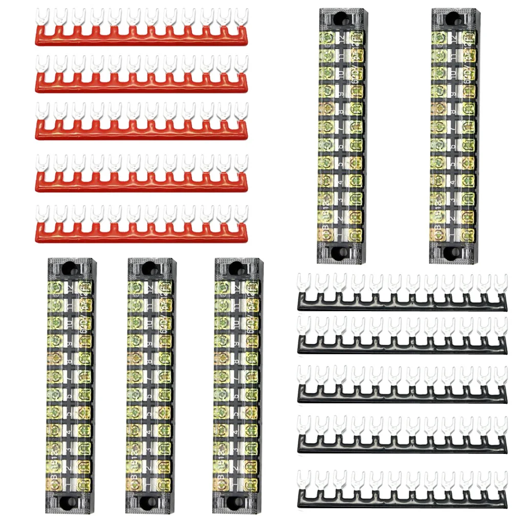 5 Sets 15A 600V 12 Positions Covered Dual Row Screw Terminal Barrier Strip Block Connector Bar