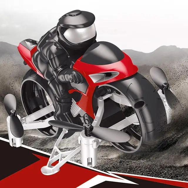 Remote Control Motorcycle 2 in 1 Land Air 2.4GHz Flying Off-road Motorcycle Drone with 360 Degree Rotation Drift Headless Mode 2