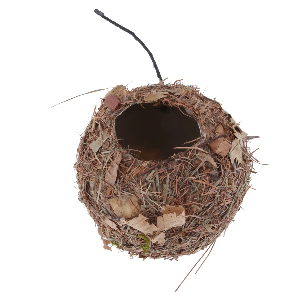 Natural Grass Bird Nest Hummingbird Birdhouse for Outside Hanging Grass Hand Woven Bird Nest Bird Hut for Yard Decoration