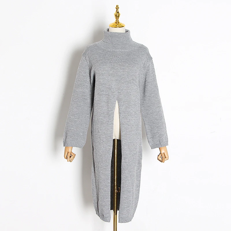 Split Black Sweater Women Long Sleeve Turtleneck Knitted Pullover Tops Female Clothes Korean 2019 Winter New