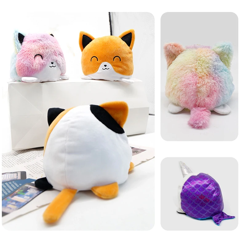 Single Sale Reversible Anime Kawaii Pillows Plush Toys Stuffed Toys Rainbow Colors Cat Elf Decoration Toy For Children Kids Gift