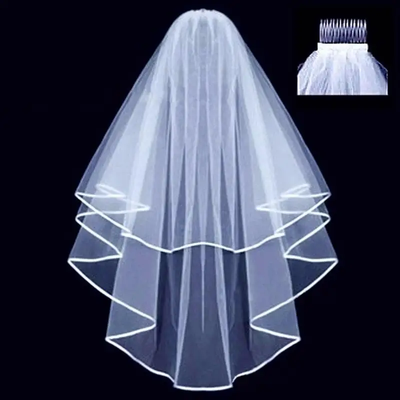 Short Two Layer Tulle Wedding Veils  With Comb Hot Selling White Ivory Bridal Veil for Bride for Marriage Wedding Accessories
