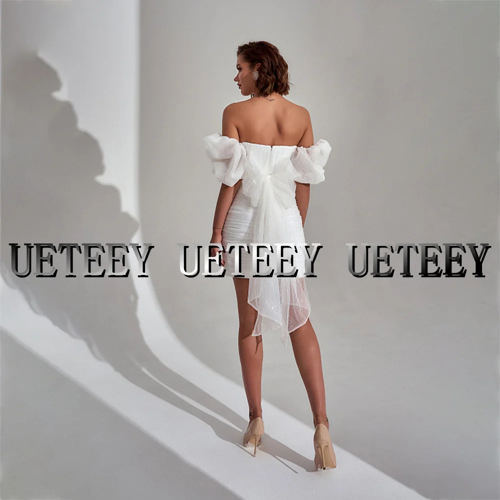 UETEEY-Sexy Prom Dress, Fora do Ombro, Mini Vestidos De Noite, Tule Brilhante, Acima Do Joelho, Vestidos De Festa, Decote Em V, 2022