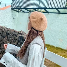 Однотонные пушистые мини-береты цвета хаки с помпонами-кепки для-wo мужчин, унисекс, зимняя однотонная теплая шапка в стиле ретро для мужчин и теплый берет с ушками