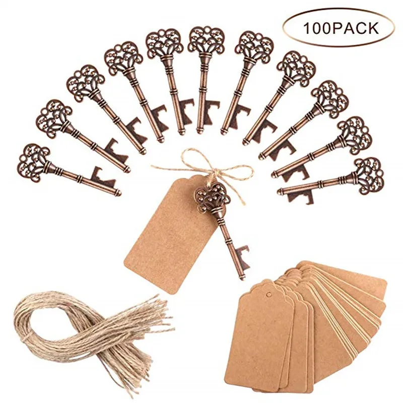 

100 Pcs Key Bottle Opener Retro Metal Keychain Hanging Ring Beer Opener Home Bar Tool Unique Creative Gift