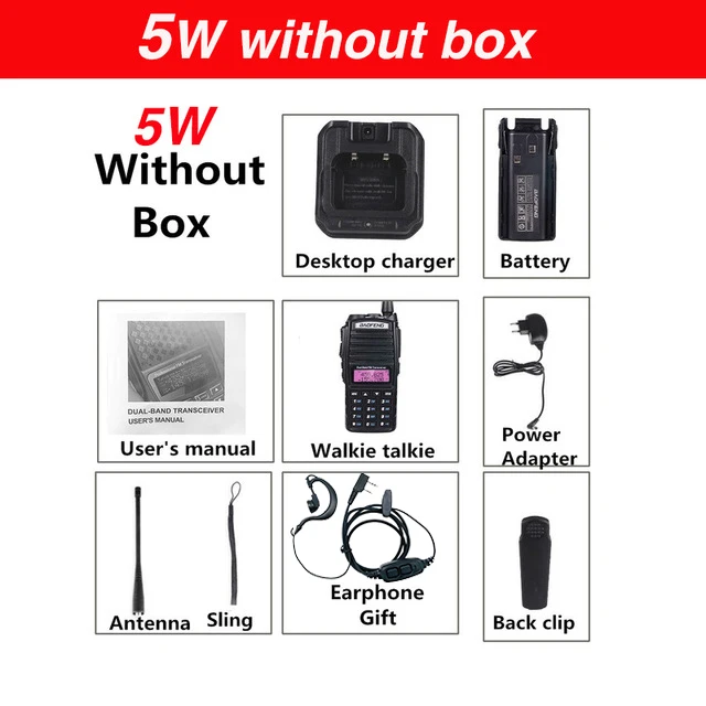 5W no box Высокая 8 Вт Двухдиапазонная рация Baofeng UV-82 FM трансивер 10 км портативный любительский радиопередатчик 128CH Ham Радио/UHF UV 82 двухстороннее радио - Цвет: 5W no box