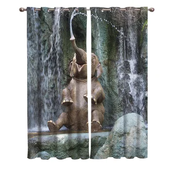 

Waterfall Elephant Water Spray Window Treatments Curtains Valance Room Curtains Large Window Window Curtains Bathroom Bedroom