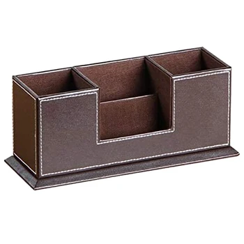 

PU Leather Desk Organizer and Pen Holder with 4 Compartment, Pencil Organizer for Desk,Office Supplies Desktop