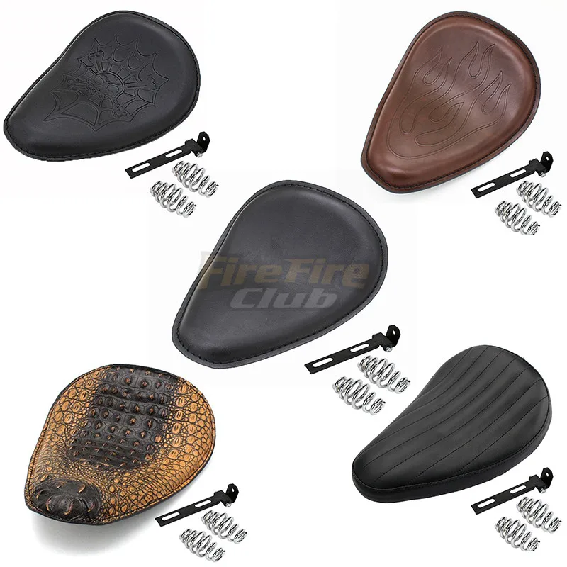 

Motorcycle PU Leather Motorcycle 3" Spring Solo Bracket Seat For Harley Chopper Bobber Custom