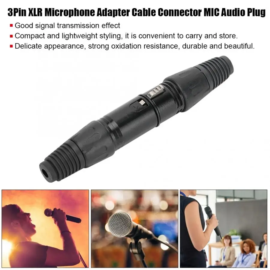 Черный 3Pin XLR микрофонный адаптер Кабельный разъем MIC Аудио разъем 3Pin микрофонный разъем