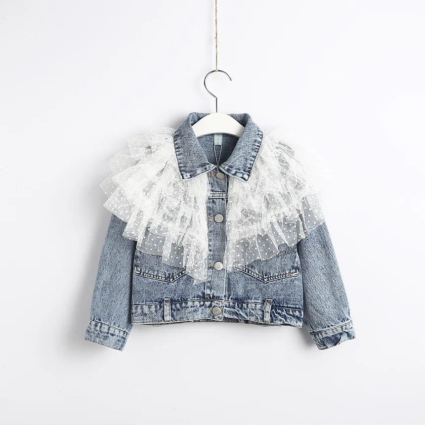

2004 New Children's Autumn Winter Girls lace Coat Long-Sleeved Denim jacket Baby's Top Children's Clothing