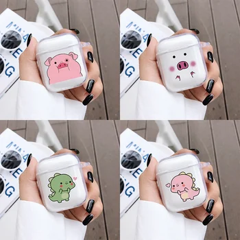 

Cute cartoon pig Transparent Soft For Airpods 2 Case Funny pattern Bluetooth headset protective Cover for Air Pods 1 case fundas
