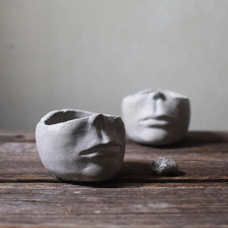 

Cement Design Flower Pots Ashtray 3D Face Multi-faceted Flowerpot Continental Vase Vintage Ashtray Home Decoration