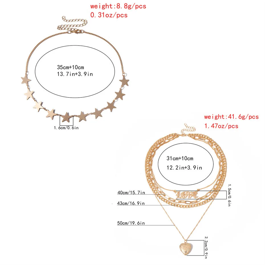 Готическое, панк, милое, сердечко, колье, массивное, стимпанк, многослойное, звезда, золото, большая, массивная цепочка, ожерелье для женщин, ювелирное изделие