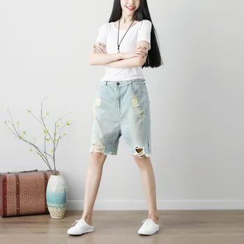 

Fashion 2020 summer pale wash denim 5 point big size neutral split for old personality half pants