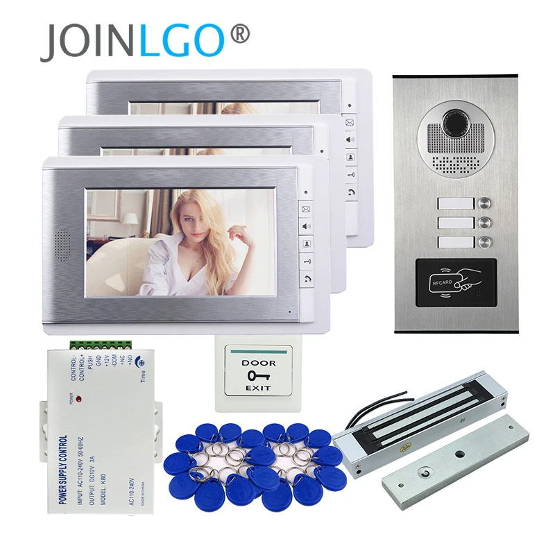 Проводной 7 &quotэкран видео домофон система + RFID Доступа наружная камера