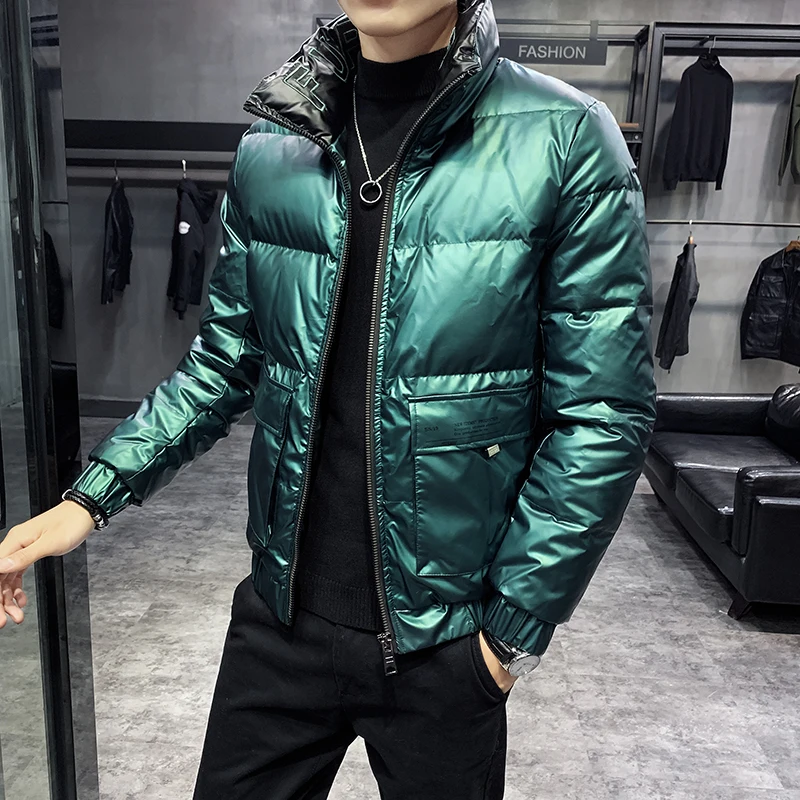 

Green Bomber Jackts Man Winter Coats Down Puffer Jackets Fashion Snow Short Jacket Coat Winter Men Parka Thick Mens Clothes