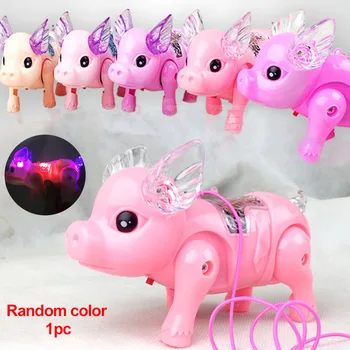 

Kids Gift Plastic Unique Funny Educational Led Glow Musical Pet Toy Flashing With Rope Electronic Walking Pig Development