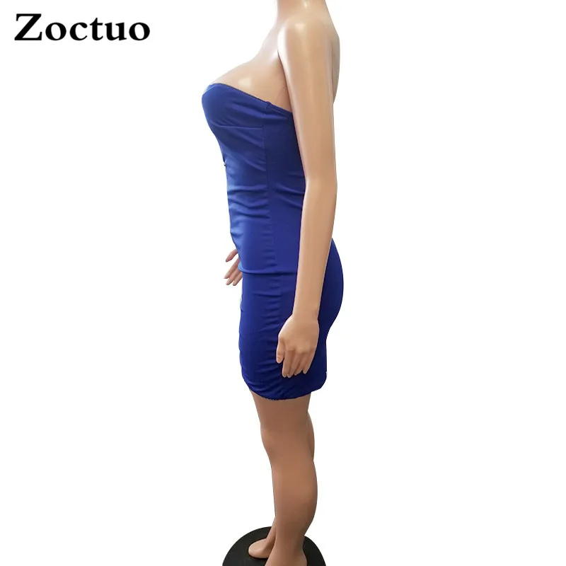 Zoctuo Women Sexy Strapless Irregular Zipper High Waist Pullover Patchwork Color Solid Night Club Short Dress Drop Shipping