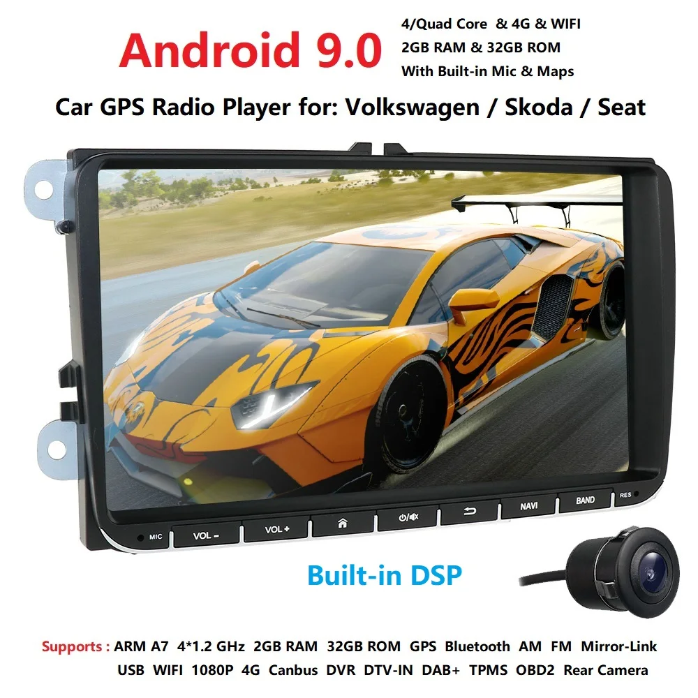 1080P 2din Android 9,0 Восьмиядерный 4G 32GB Автомобильный NODVD для VW Passat CC Polo GOLF 5 6 Touran EOS T5 Sharan Jetta Tiguan gps Радио bt