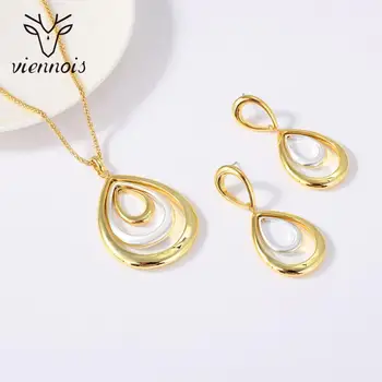 

Viennois Jewelry Set For Women Water Drop Multilayer Gold Plated Necklace and Dangle Earrings Jewelry Set