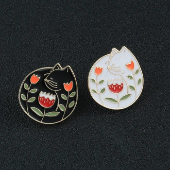 

Cartoon Cat Enamel Pins Yin Yang Cats Pins Black White Two Cats Brooches Cute Animals Metal Badges Jewelry Gifts For Couples