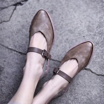

Artmu Fashion Retro Women Shoes Mary Jane Flats Sneakers Point Toe Handmade Genuine Leather Shoes Cowhide Buckle Shoes Woman