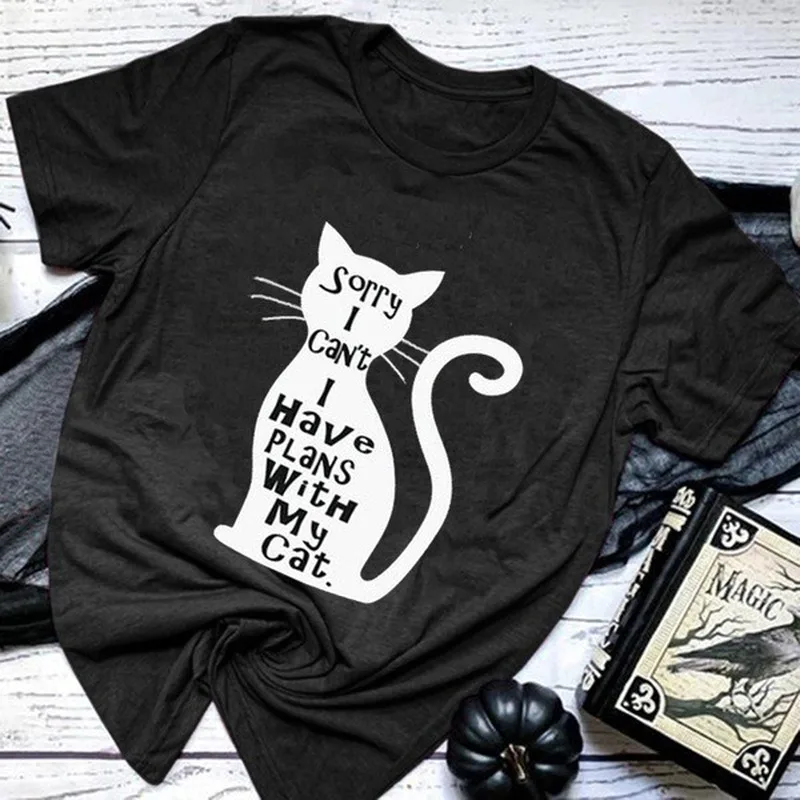I Have Plans with My Cat футболка с принтом Для женщин короткий рукав О-образным вырезом