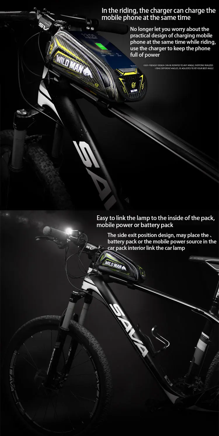 Perfect WILD MAN bicycle bag on the front beam bag mobile phone waterproof saddle bag mountain bike accessories riding equipment 19