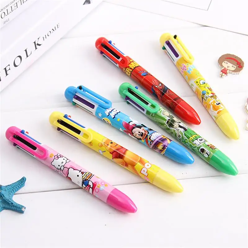 

TOPSTHINK Cartoon 6 color ballpoint pen creative school supplier cute anime spider man hello kitty Minnie ball pen for kids gift