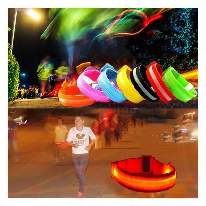 

2019 luminous bracelet sports LED bracelet adjustable running light for runner jogger cyclist bicycle battery light Long-term