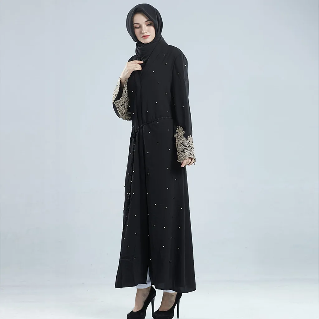 KANCOOLD Ramadan Muslim Women's Cardigan Robe Embroidered Handmade Beaded Dresses Beaded Women's Dress Abaya
