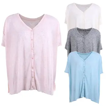 

2020 New Solid Color Shirts Womens Long Sleeve V-neck Loose Tops Shirt Ladies Plain Cotton Blend Blouse Tops