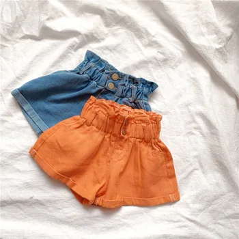 

New summer girl baby cute and comfortable solid color high waist flower shorts Korean girl middle and small children shorts
