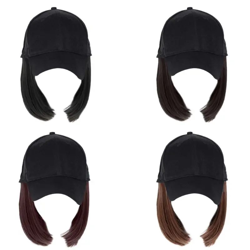 Women Girls Short One-piece Wig Bobo Head Synthetic Hair Baseball Hat with Wigs
