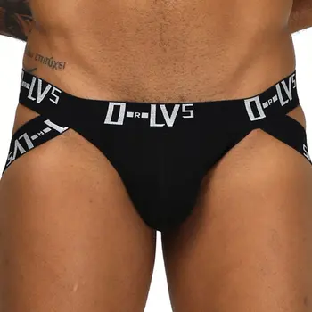 

Men Comfort Mid-rise Hips Cotton Breathable Fun Solid Color Letter T Pants Thong Briefs