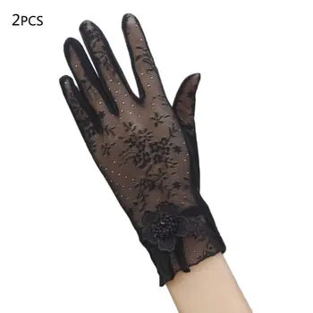 

Women Summer UV Protection Lace Gloves Touch Screen Non-Slip Ice Silk Sunscreen Wedding Driving Thin Short Mittens