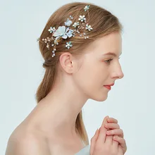 Свадебная тиара ручной работы жемчужная заколка синий цветок ткань Свадебные принадлежности горный хрусталь головной убор цветные свадебные головные уборы