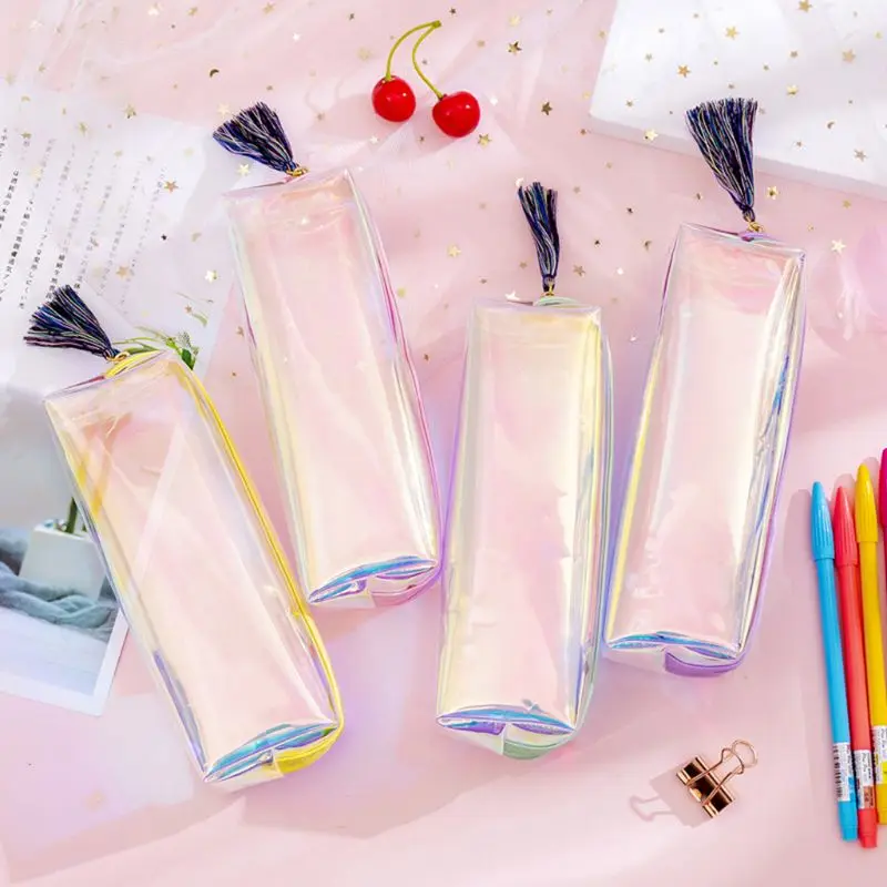 Kawaii Transparent Glitter Pencil Case Stationery Bags Creative PVC Pen Bag Box School Supplies Student Gift