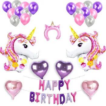 

unicorn birthday party balloon pink purple ballons Baby Shower Unicornio Globo Baby Kids First Birthday Balloon Supplies