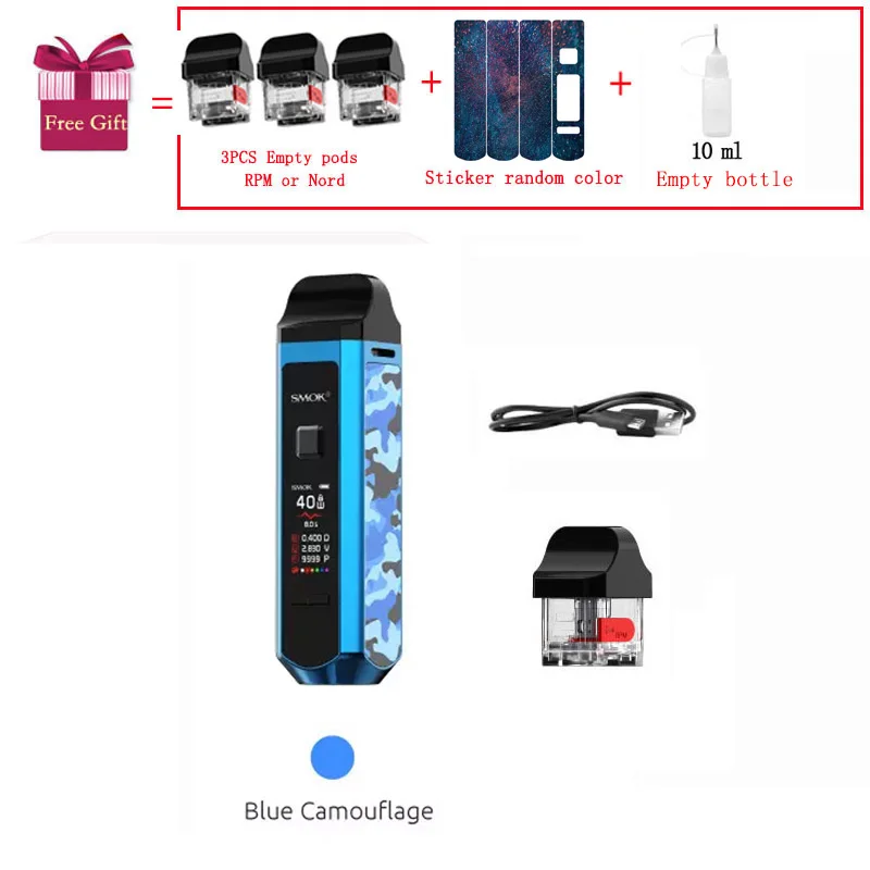 SMOK RPM40 Pod Комплект Vape 40 Вт 1500 мАч батарея 4,3 мл бак RPM сетка 4,5 Ом катушка мл Nord Pod RBA электронная сигарета испаритель - Цвет: Blue Camouflage